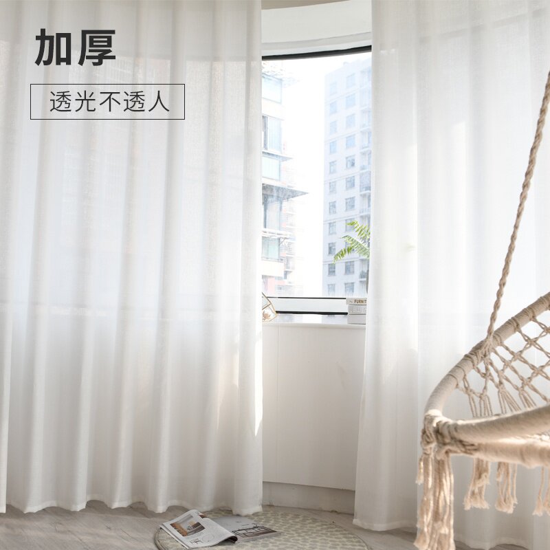 窗帘布2021新款时尚白纱窗帘透光不透人窗纱帘沙飘窗北欧简约隔断_虎窝淘