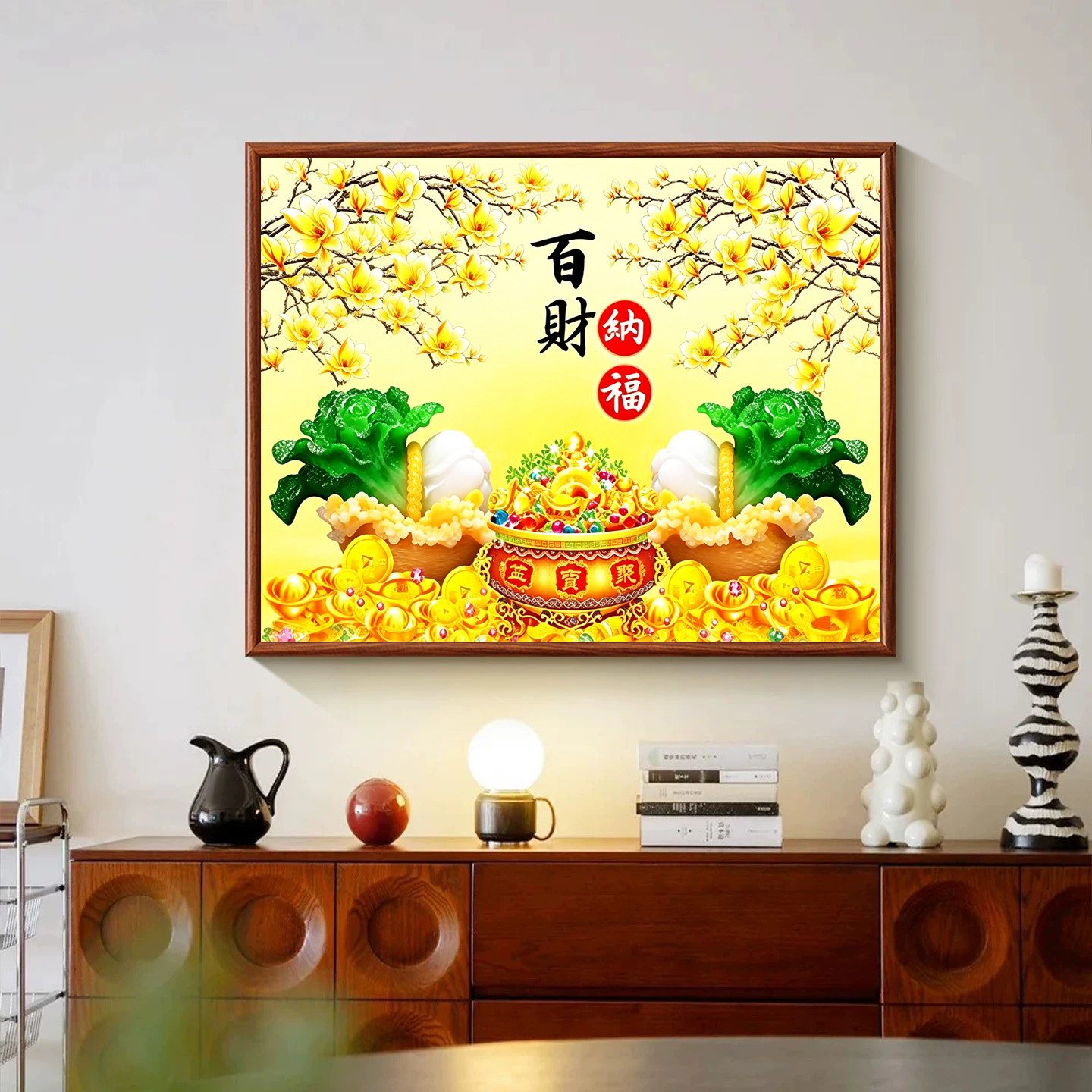 百财纳福钻石画新款满钻白菜贴钻十字绣客厅餐厅5D砖石绣招财进宝