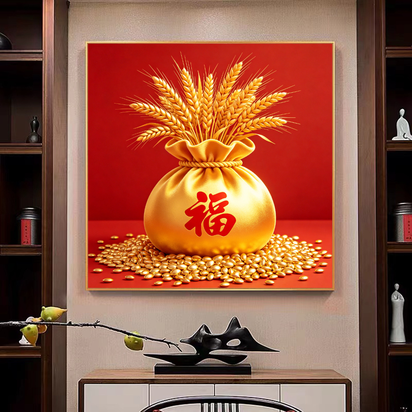 招财麦穗钻石画新款中式餐厅点贴钻十字绣寓意好的礼物福袋砖石绣