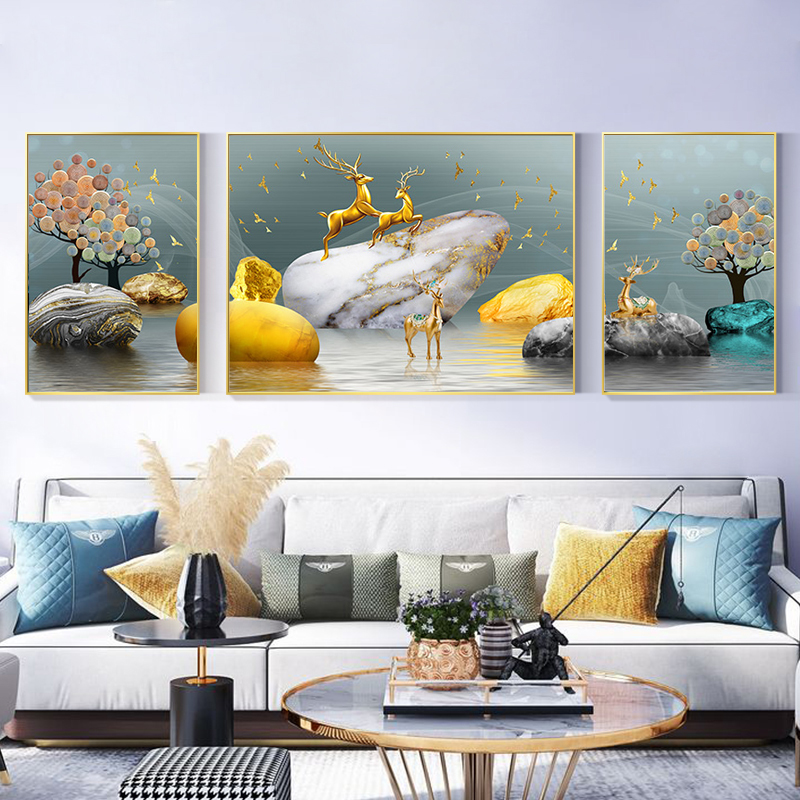 5d画满客厅现代发财贴钻轻俏