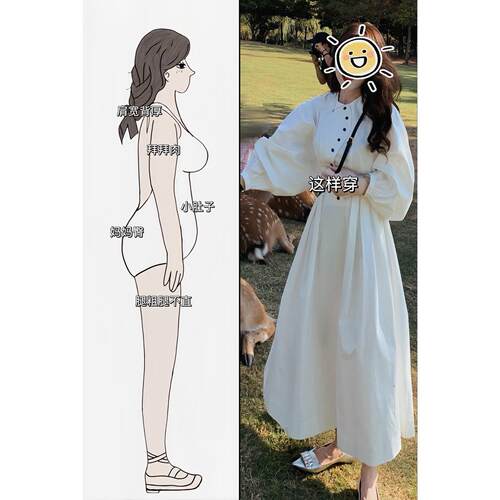 灯笼袖收腰衬衫连衣裙女秋季大码胖mm显瘦温柔穿搭灯笼漂亮长裙子