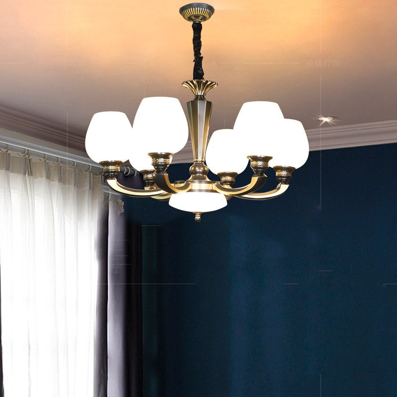 美式吊灯全铜封口罩客厅餐厅灯奢华现代简约卧室简欧大气欧式吊灯