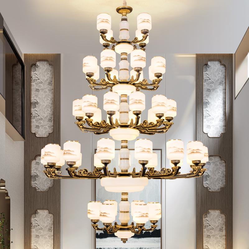 新中式吊灯客厅灯2024年新款复式楼别墅楼梯灯中国风卧室餐厅灯具