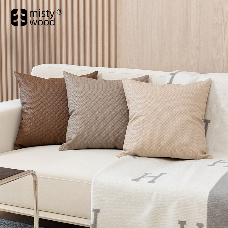 编织风皮质抱枕沙发客厅纯色抱枕套轻奢高档覆古靠枕北欧简约靠垫