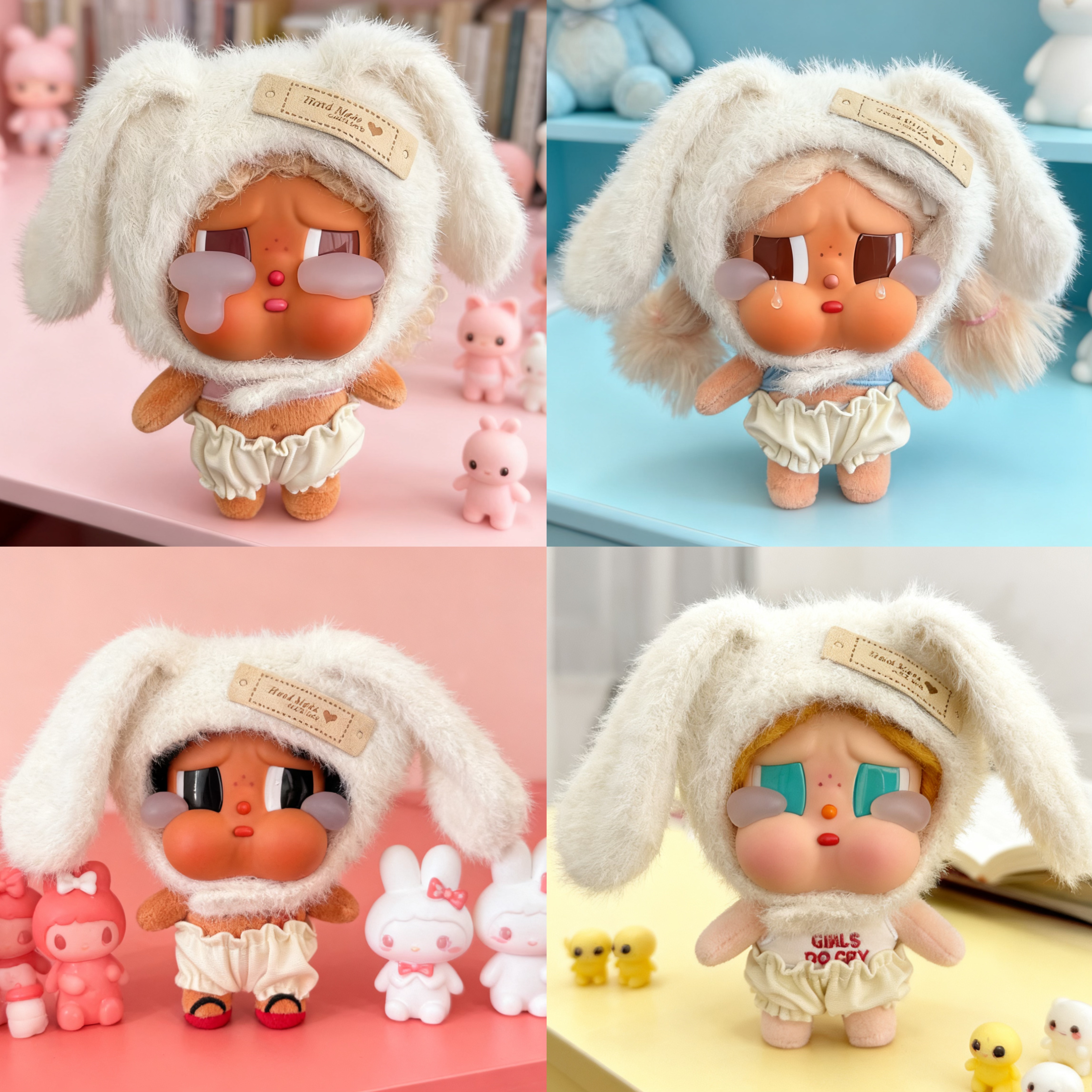 哭娃crybaby娃衣vacation度假系列搪胶挂件毛绒兔子头套垂耳兔