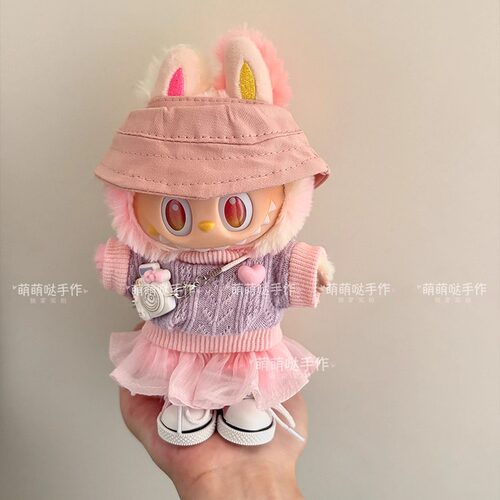 123.0搪胶拉布布娃衣前方高能坐坐派马卡龙labubu衣服T恤幸运套装