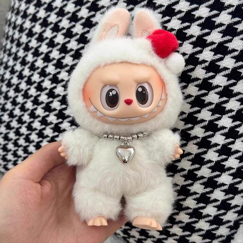 17cm15坐站立拉布布娃衣项链配饰一二三代labubu搪胶公仔脖子链条