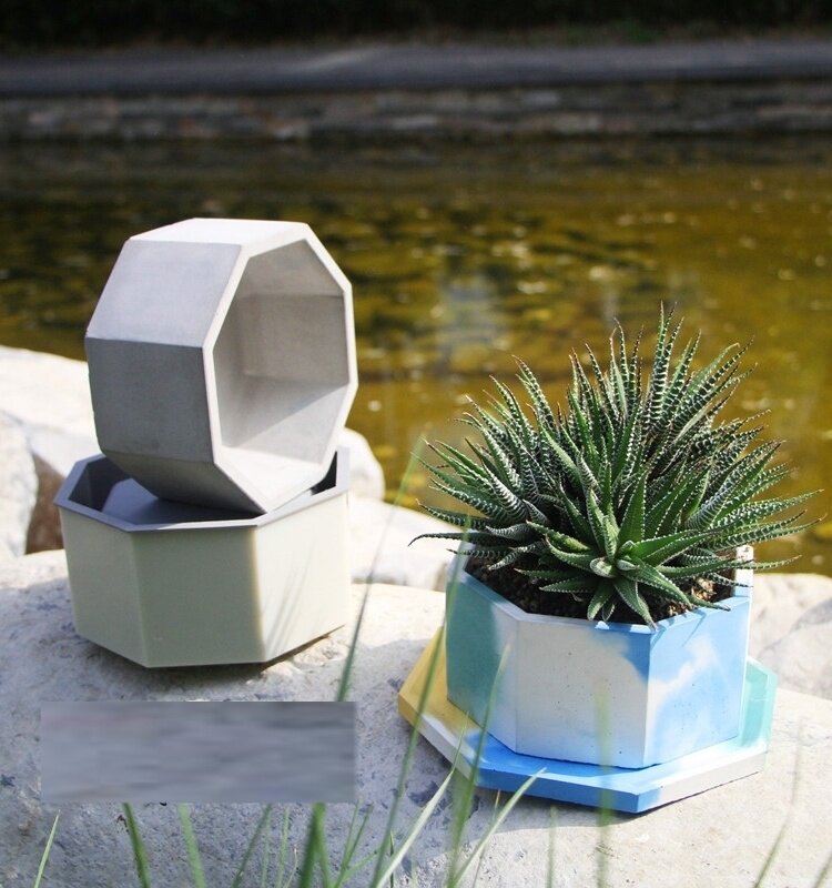 diy水泥花盆模具个性12cm椭圆形八角形小号亲子游戏石膏模型硅胶