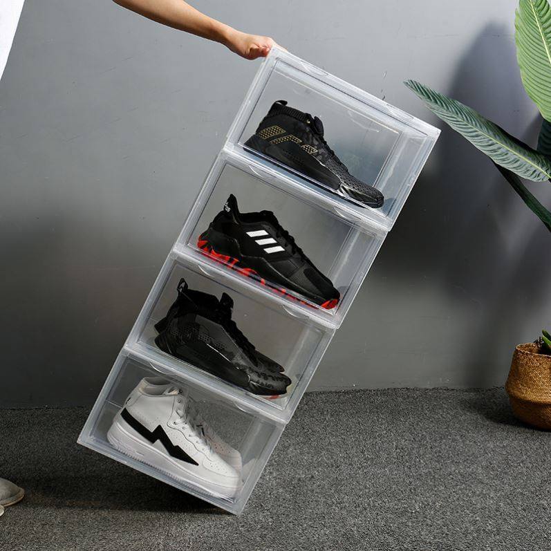 硬塑料透明鞋盒收纳侧面展示侧开门可移动家居宿舍抗氧化防潮磁