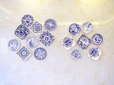 好幼儿园教室走廊吊饰环境布置diy装饰中国风青花瓷图案纸盘子一