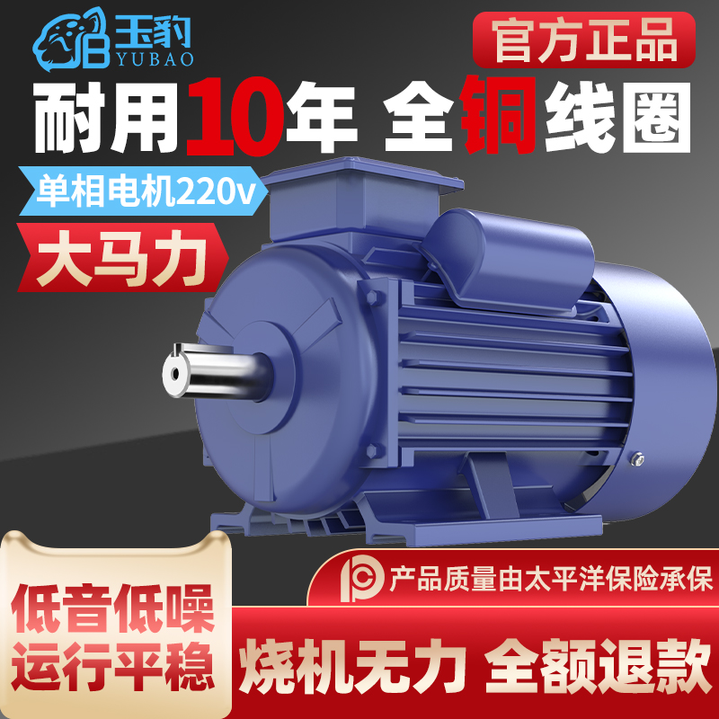 单相电机220V纯铜线小型两相0.75/1.1/1.5/2.2/3KW高速异步电动机