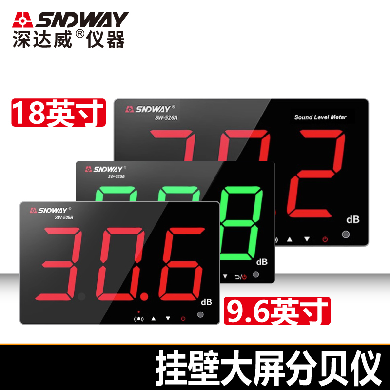 深达威SW-525A/525B/525G/526A挂壁式分贝仪高清大屏家用噪音计