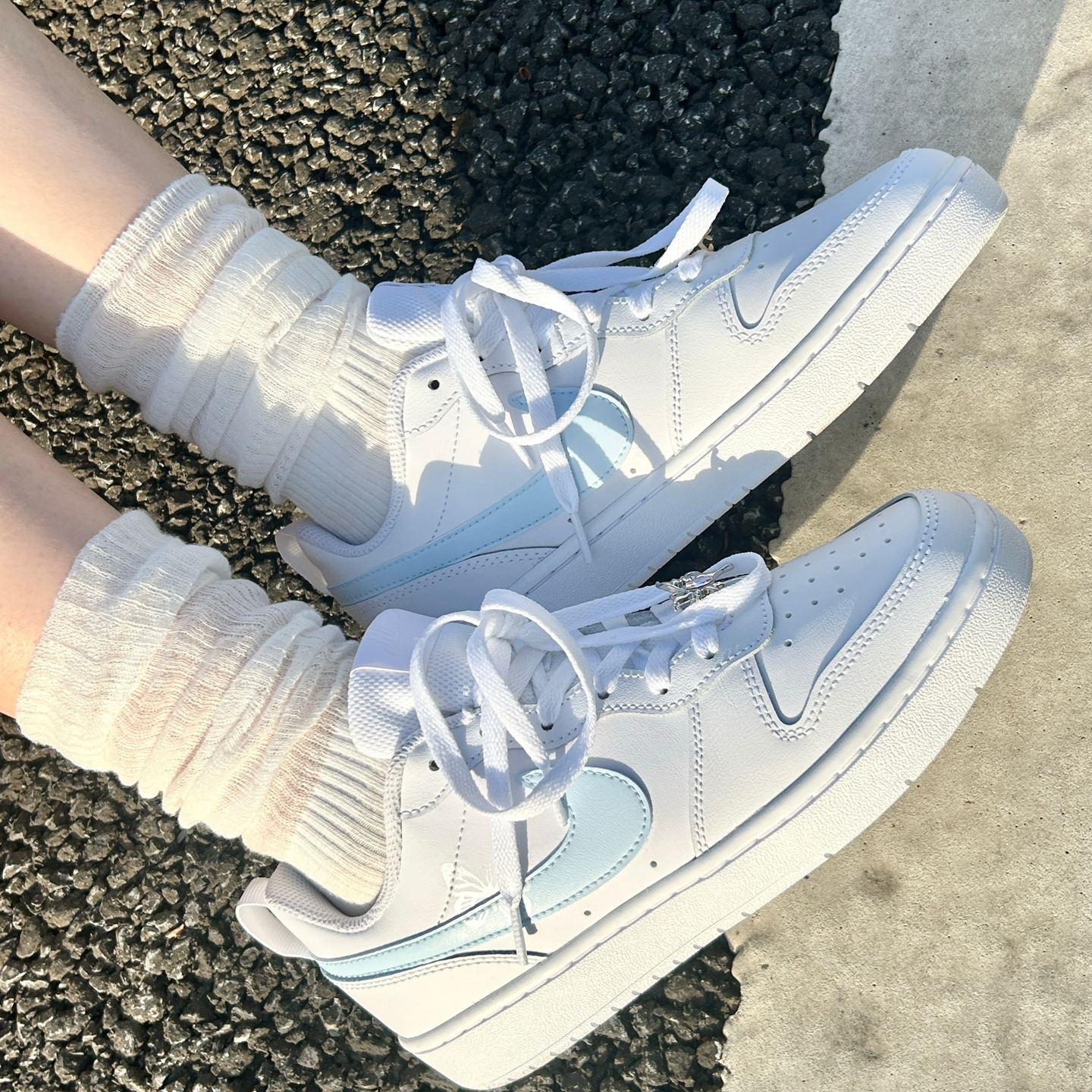 【定制球鞋】Nike Court Borough 蓝银 残破蝴蝶 液态 BQ5448-100