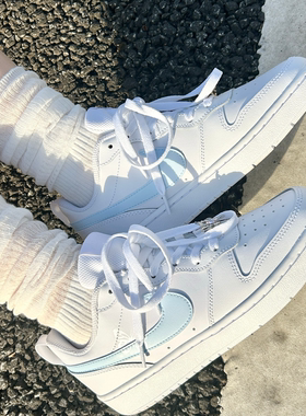 【定制球鞋】Nike Court Borough 蓝银 残破蝴蝶 液态 BQ5448-100