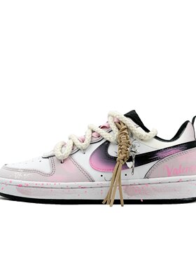 【定制球鞋】Nike Court Borough 玫瑰之名 泼墨 粉白 BQ5448-115