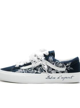 Vans藏蓝丝带玫瑰定制帆布鞋