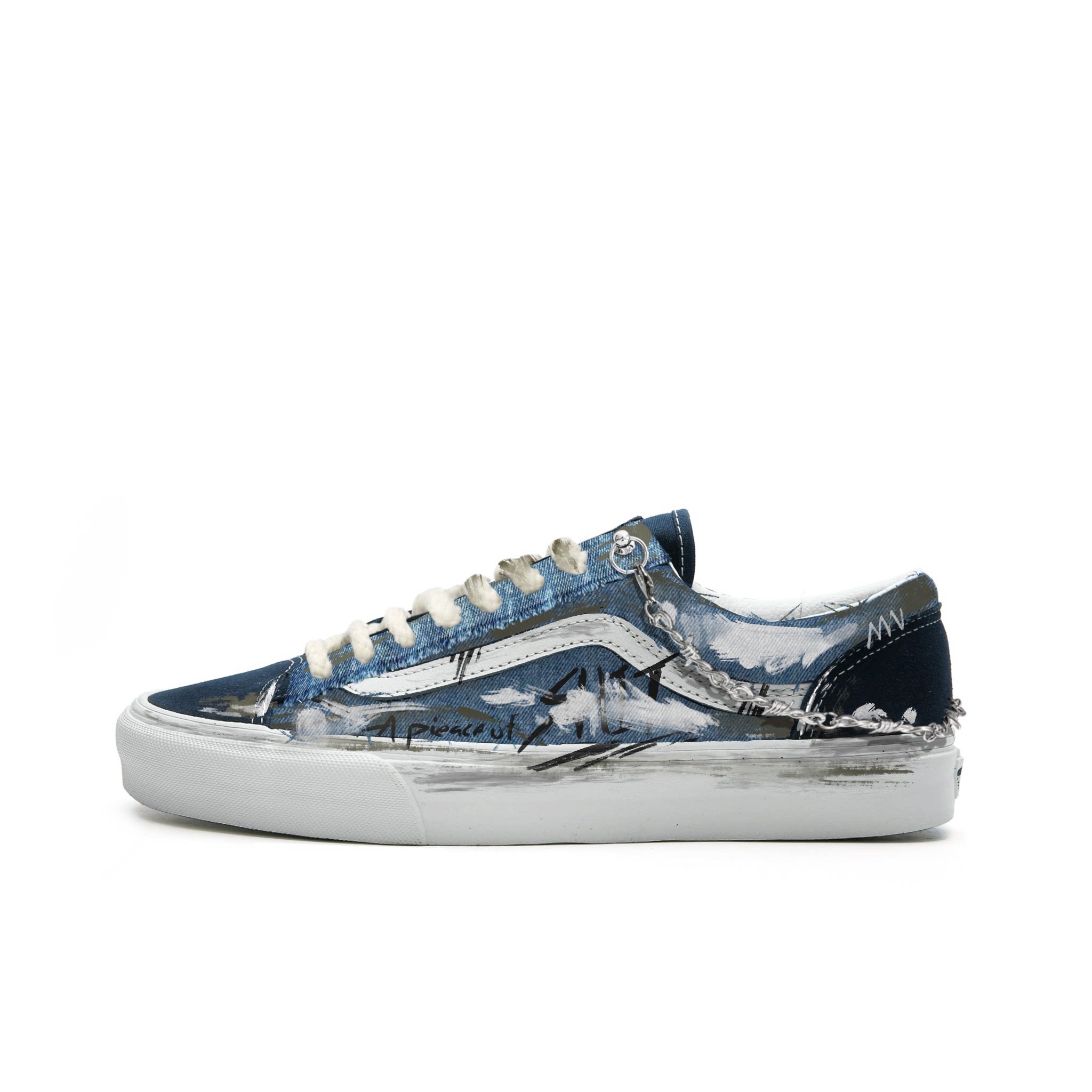 VANS藏蓝牛仔手绘低帮帆布鞋