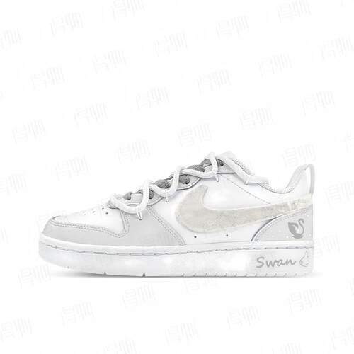 【定制球鞋】Nike Court Borough 天鹅绒灰白 BQ5448-100