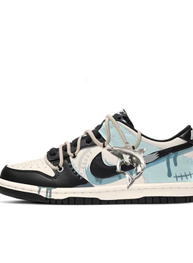 【定制球鞋】 Nike Dunk 深海鲨鱼 涂鸦 喷绘 黑蓝色 CW1590-100