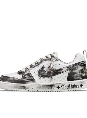 【定制球鞋】Nike Court Borough 暗影十字架 黑白 838937-111