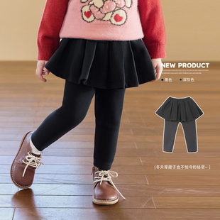 女童加绒打底裤 小O宝童装 新款 女2025冬季 袜 宝宝假两件百褶裙裤
