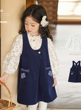 小O宝童装 宝宝森系连衣裙女洋气2026春装新款女童灯芯绒背带裙