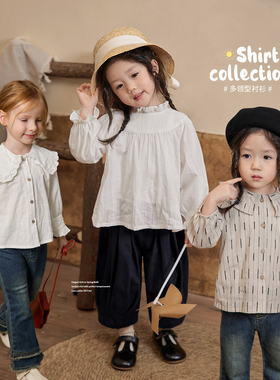 陈大猪小O宝 宝宝木耳边衬衫女白色2024春季新款婴儿娃娃衫上衣
