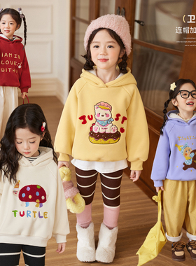 小O宝Okids童装宝宝连帽卫衣女加绒2025冬季新款女童图案洋气上衣