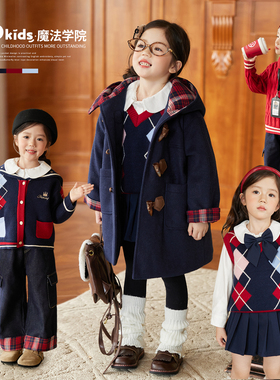 小O宝Okids童装 女宝宝超好看小套装学院风2025冬装女童毛呢外套