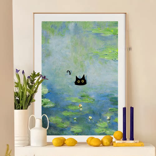 卓雅艺术客厅现代小黑猫装饰画