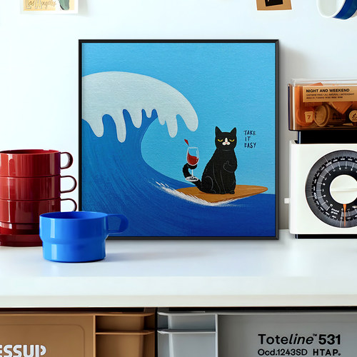 卓雅艺术卧室ins风小黑猫装饰画