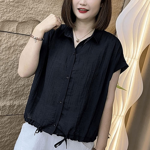 宽松百搭开衫短袖纯色衬衫妈妈装