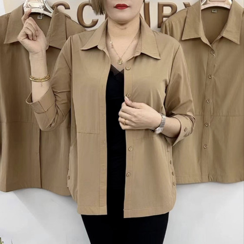 纯色翻领洋气防晒衣外套大码女装