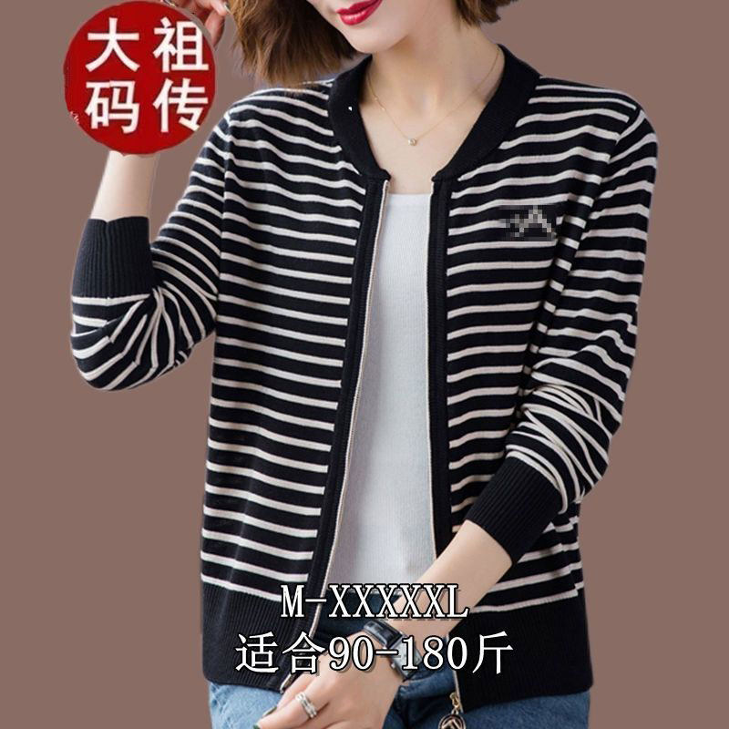 2024秋季新款长袖条纹针织衫女装时尚宽松显瘦洋气拉链外套上衣潮,女装/女士精品,毛针织衫,淘宝优惠券,粉丝福利购,淘宝优惠卷