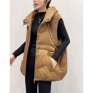 时尚妈妈装棉服马甲女秋冬新款宽松百搭连帽拼接针织无袖保暖外套