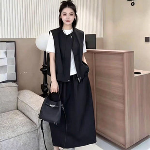 韩版时尚洋气套装女2026夏季新款宽松气质无袖马甲+半身裙两件套