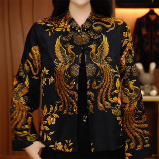 印花长袖 宽松休闲国风百搭妈妈开衫 衬衫 新款 上衣 女2026春季 新中式