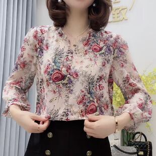 减龄气质碎花九分袖2023夏季新款雪纺衫妈妈装宽松显瘦女上衣