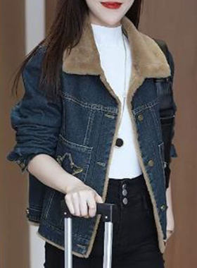 洋气加绒加厚牛仔外套长袖宽松女