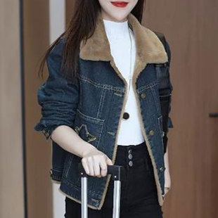 宽松休闲百搭长袖 加绒加厚牛仔外套妈妈装 时尚 新款 上衣女 2024冬季