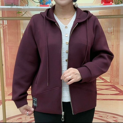 中年妈妈装时尚连帽长袖拉链外套
