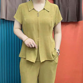 洋气妈妈套装 上衣裤 2023夏季 宽松显瘦减龄短袖 子两件套女 新款 时尚