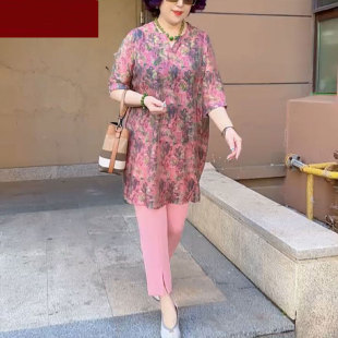中老年妈妈时尚复古花色连衣裙女装2026夏季新款宽松休闲百搭裙子