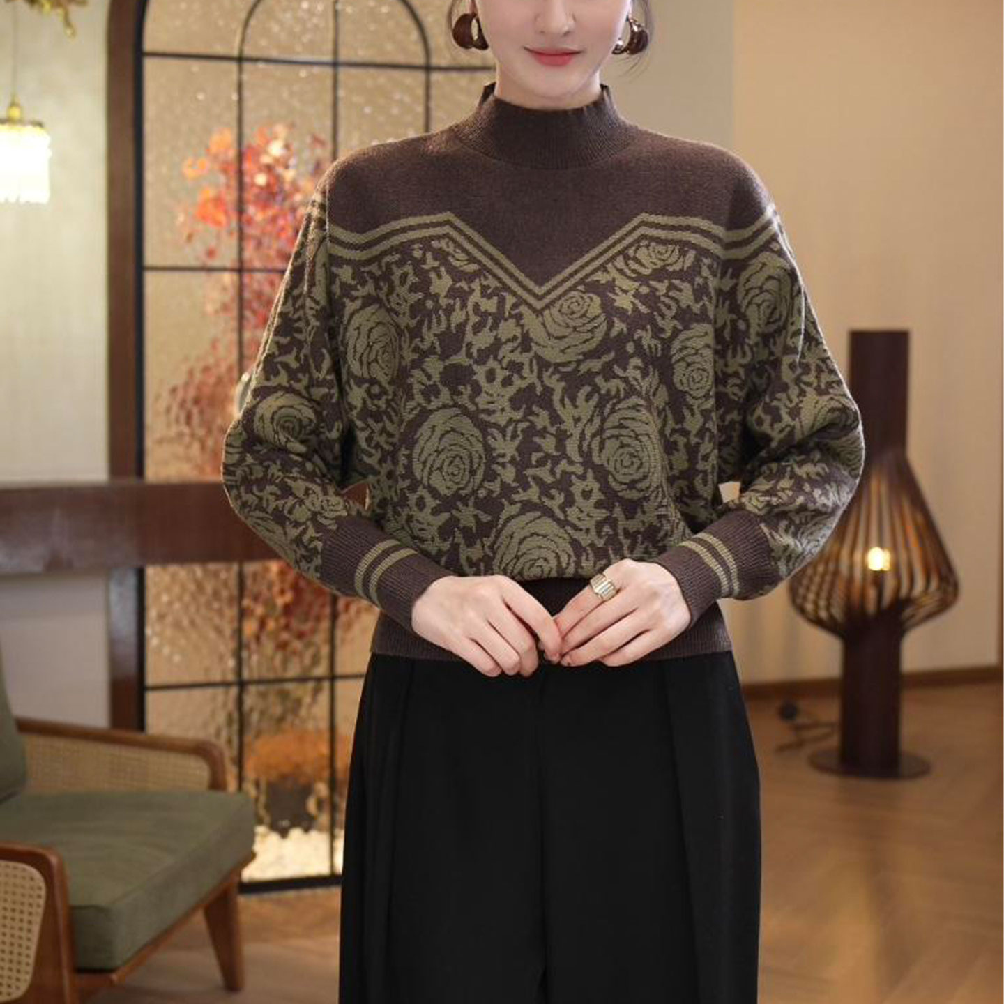 时尚气质长袖针织打底衫妈妈装女