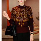 高端气质提花烫钻针织衫 女2025冬季 新款 时尚 宽松显瘦洋气长袖 上衣
