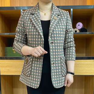 时尚气质格子妈妈装西装外套女士秋季新款宽松显瘦洋气中老年西服