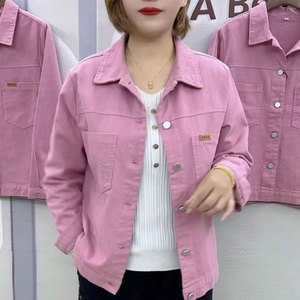 时尚宽松休闲牛仔外套女2023秋季新款纯色百搭显瘦中年妈妈装上衣