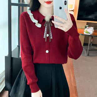 宽松显瘦洋气减龄蝴蝶结上衣 新款 小香风娃娃领针织衫 女士2024春装