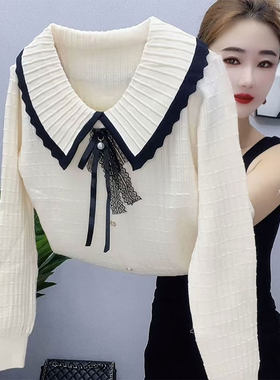 娃娃领蝴蝶结针织衫时尚妈妈装女