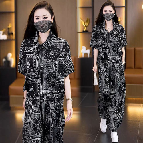 时尚洋气显瘦休闲大码妈妈套装女